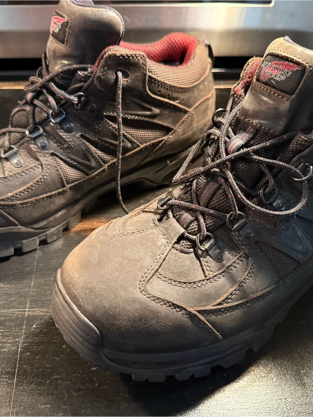 Red Wing TruHiker Men’s Dark Brown Leather Outdoor Boots with Red Accents